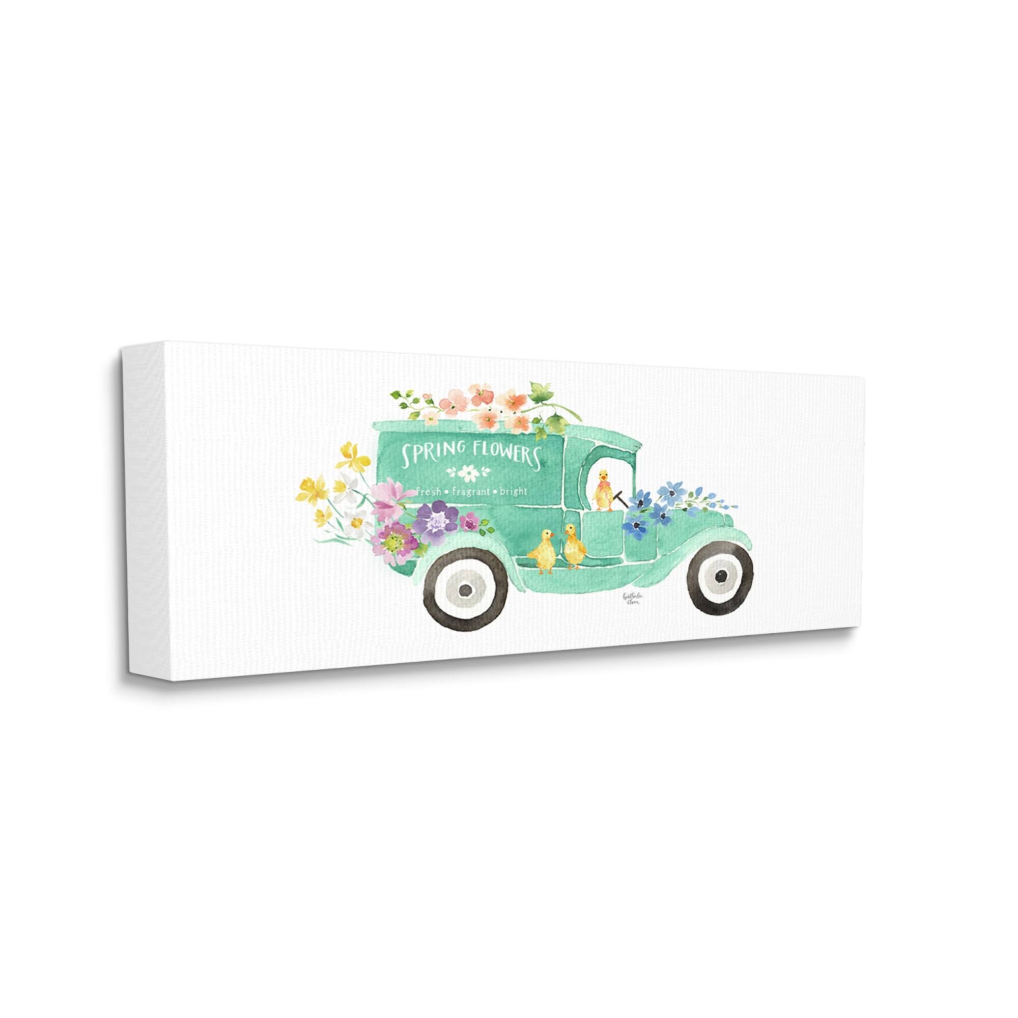 Stupell Industries Chicks Driving Spring Flowers Car Floral Blossoms Canvas Wall Art
